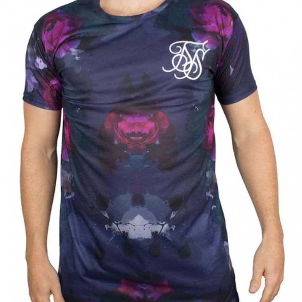 SikSilk Curved Hem Tee - Pionie Ink Dark - NWT